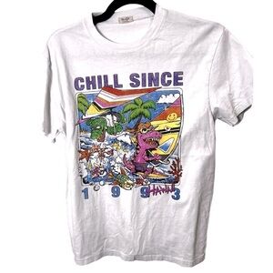 John Galt “Chill Since 1993” Graphic Tee Surf Dinosaur Hawaii Theme estimated XS